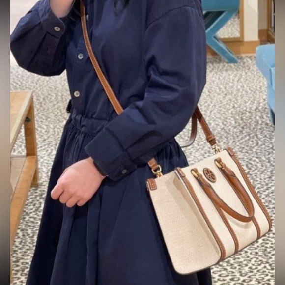 Tory Burch blake canvas Tan and Cream tote bag with brown strap - Picture 8 of 9